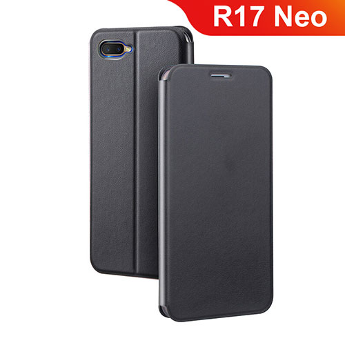 Leather Case Stands Flip Holder Cover for Oppo R17 Neo Black