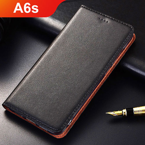 Leather Case Stands Flip Holder Cover for Samsung Galaxy A6s Black