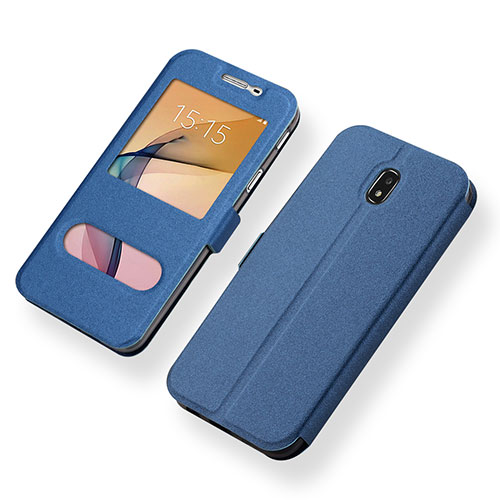 Leather Case Stands Flip Holder Cover for Samsung Galaxy J5 (2017) SM-J750F Blue