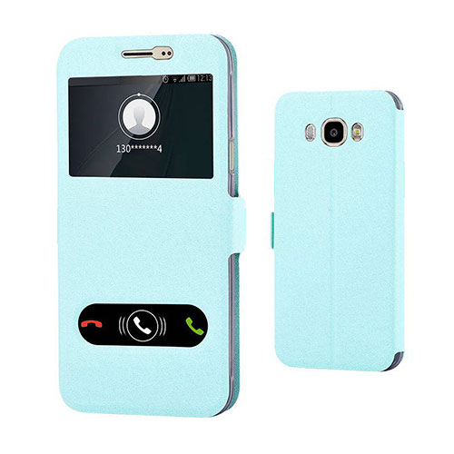 Leather Case Stands Flip Holder Cover for Samsung Galaxy J7 (2016) J710F J710FN Sky Blue