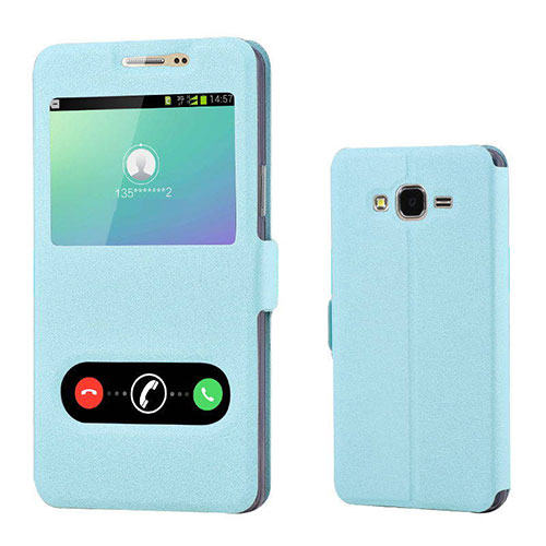 Leather Case Stands Flip Holder Cover for Samsung Galaxy On7 Pro Sky Blue