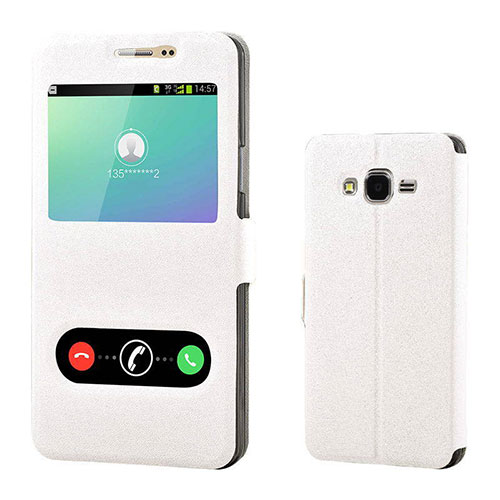 Leather Case Stands Flip Holder Cover for Samsung Galaxy On7 Pro White