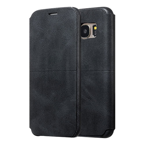 Leather Case Stands Flip Holder Cover for Samsung Galaxy S7 Edge G935F Black