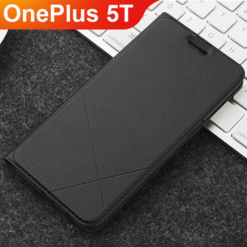 Leather Case Stands Flip Holder Cover L04 for OnePlus 5T A5010 Black