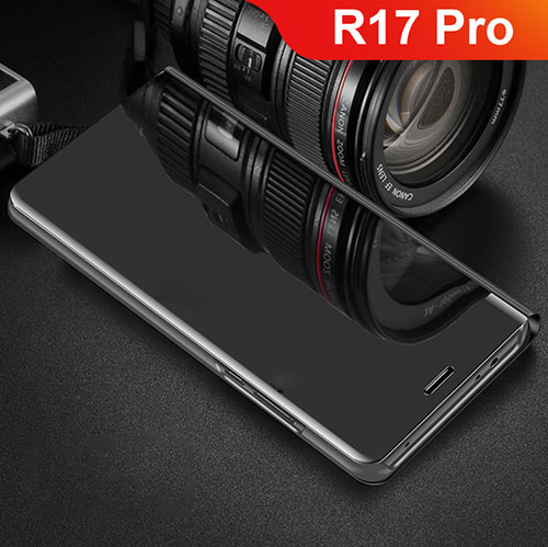 Leather Case Stands Flip Holder Mirror Cover for Oppo R17 Pro Black