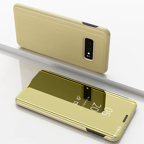 Leather Case Stands Flip Holder Mirror Cover for Samsung Galaxy S10e Gold