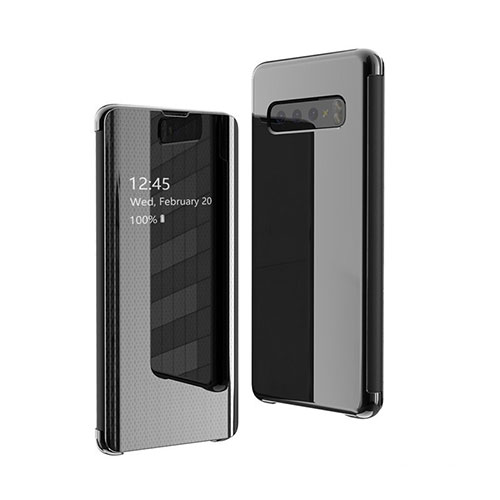 Leather Case Stands Flip Mirror Cover Holder A01 for Samsung Galaxy S10 Plus Black