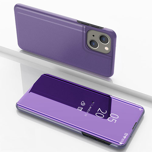 Leather Case Stands Flip Mirror Cover Holder for Apple iPhone 13 Purple