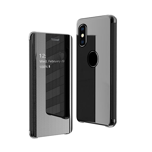 Leather Case Stands Flip Mirror Cover Holder for Apple iPhone X Black