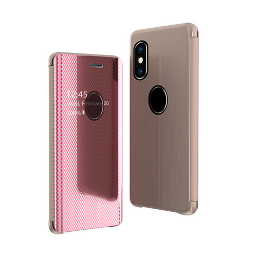 Leather Case Stands Flip Mirror Cover Holder for Apple iPhone X Rose Gold