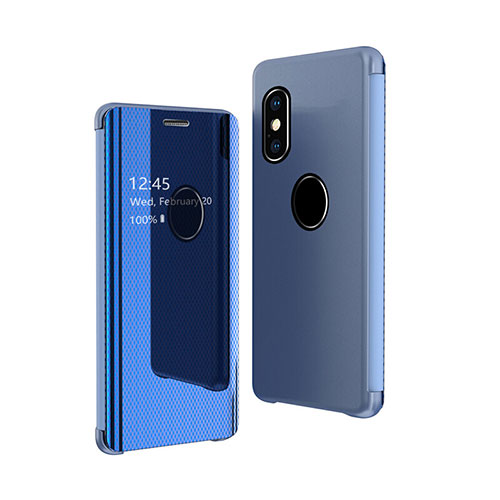 Leather Case Stands Flip Mirror Cover Holder for Apple iPhone Xs Max Blue