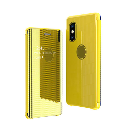 Leather Case Stands Flip Mirror Cover Holder for Apple iPhone Xs Max Yellow