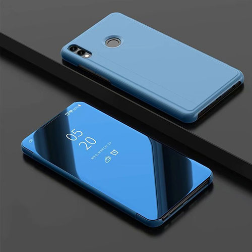 Leather Case Stands Flip Mirror Cover Holder for Huawei Honor 8X Sky Blue