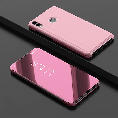 Leather Case Stands Flip Mirror Cover Holder for Huawei Y9 (2019) Rose Gold