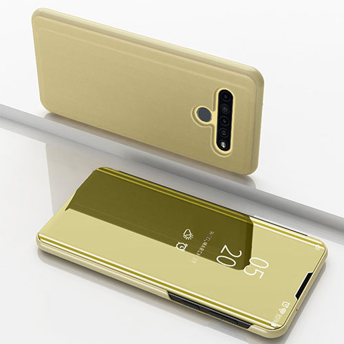 Leather Case Stands Flip Mirror Cover Holder for LG K61 Gold