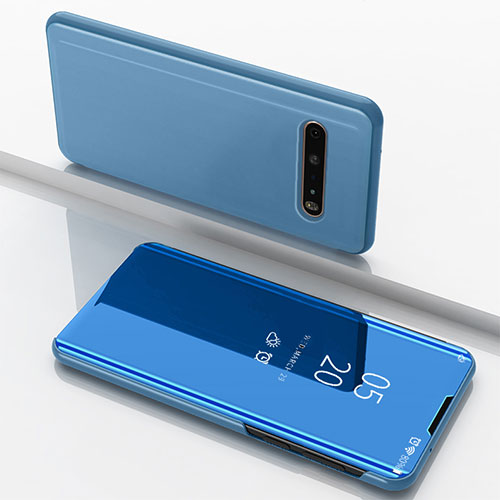 Leather Case Stands Flip Mirror Cover Holder for LG V60 ThinQ 5G Blue