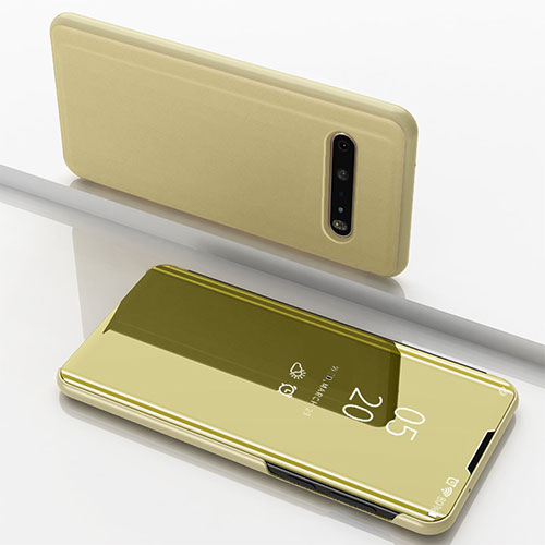 Leather Case Stands Flip Mirror Cover Holder for LG V60 ThinQ 5G Gold