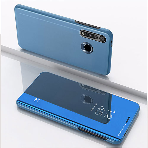 Leather Case Stands Flip Mirror Cover Holder for Motorola Moto G8 Plus Blue