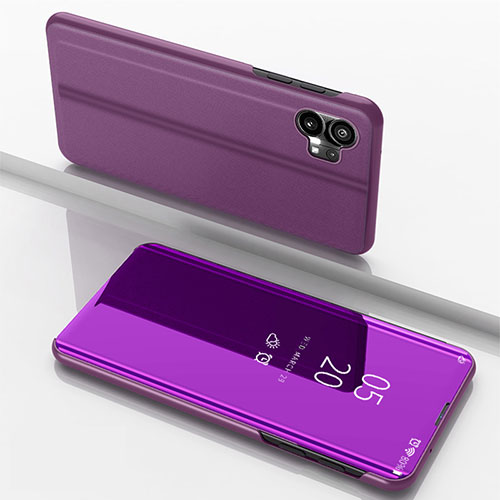 Leather Case Stands Flip Mirror Cover Holder for Nothing Phone 1 Purple