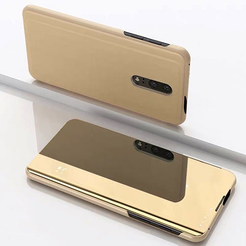 Leather Case Stands Flip Mirror Cover Holder for OnePlus 7 Gold