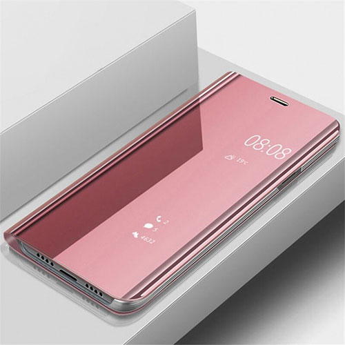 Leather Case Stands Flip Mirror Cover Holder for OnePlus 7 Pro Rose Gold