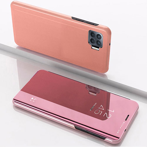 Leather Case Stands Flip Mirror Cover Holder for Oppo F17 Pro Rose Gold