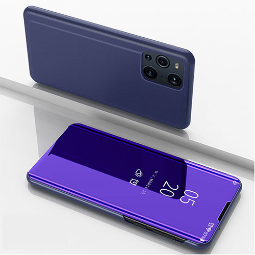 Leather Case Stands Flip Mirror Cover Holder for Oppo Find X3 Pro 5G Navy Blue