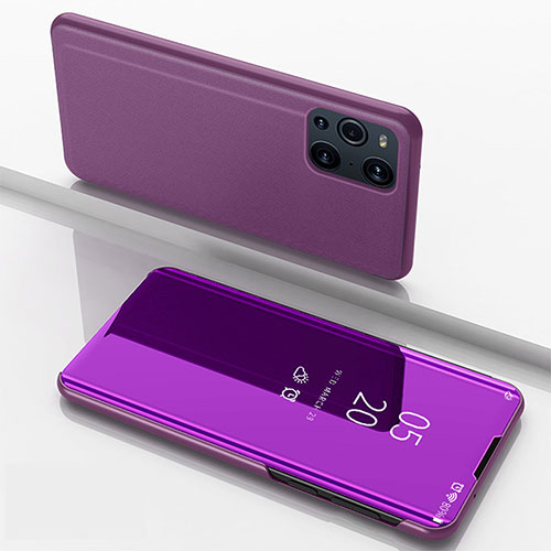 Leather Case Stands Flip Mirror Cover Holder for Oppo Find X3 Pro 5G Purple