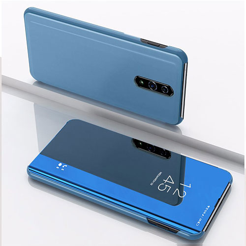 Leather Case Stands Flip Mirror Cover Holder for Oppo Reno Blue