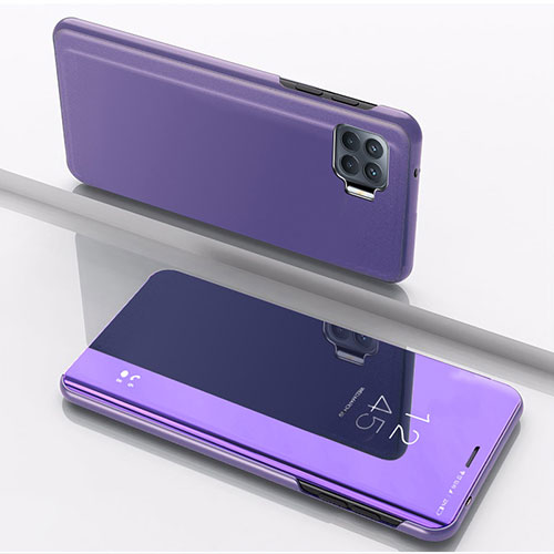 Leather Case Stands Flip Mirror Cover Holder for Oppo Reno4 F Purple