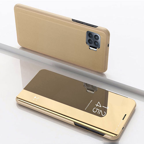 Leather Case Stands Flip Mirror Cover Holder for Oppo Reno4 Lite Gold