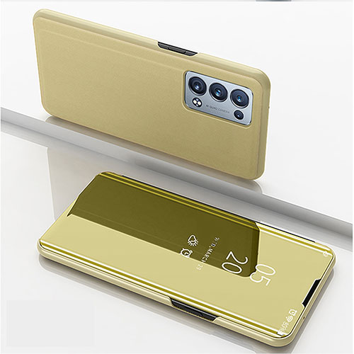 Leather Case Stands Flip Mirror Cover Holder for Oppo Reno6 Pro 5G Gold