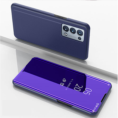 Leather Case Stands Flip Mirror Cover Holder for Oppo Reno6 Pro 5G Navy Blue