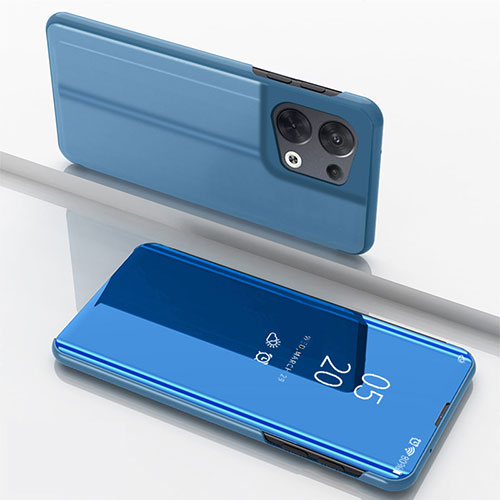 Leather Case Stands Flip Mirror Cover Holder for Oppo Reno8 5G Blue