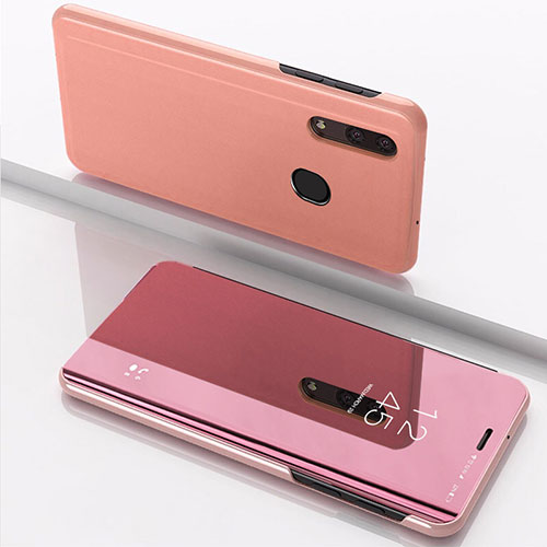 Leather Case Stands Flip Mirror Cover Holder for Samsung Galaxy A30 Rose Gold