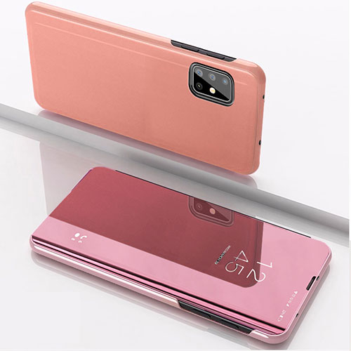 Leather Case Stands Flip Mirror Cover Holder for Samsung Galaxy A71 5G Rose Gold