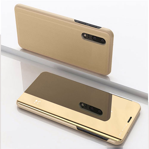 Leather Case Stands Flip Mirror Cover Holder for Samsung Galaxy M10 Gold