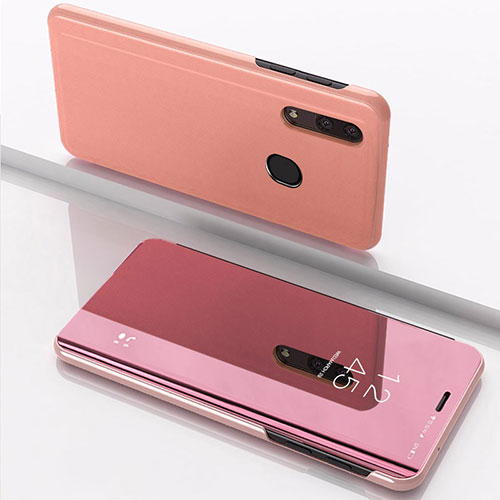Leather Case Stands Flip Mirror Cover Holder for Samsung Galaxy M20 Rose Gold