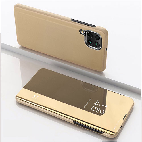 Leather Case Stands Flip Mirror Cover Holder for Samsung Galaxy M53 5G Gold