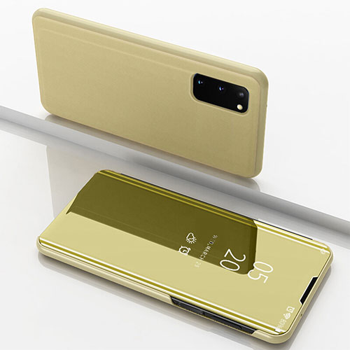 Leather Case Stands Flip Mirror Cover Holder for Samsung Galaxy S20 5G Gold