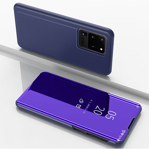Leather Case Stands Flip Mirror Cover Holder for Samsung Galaxy S20 Ultra 5G Purple