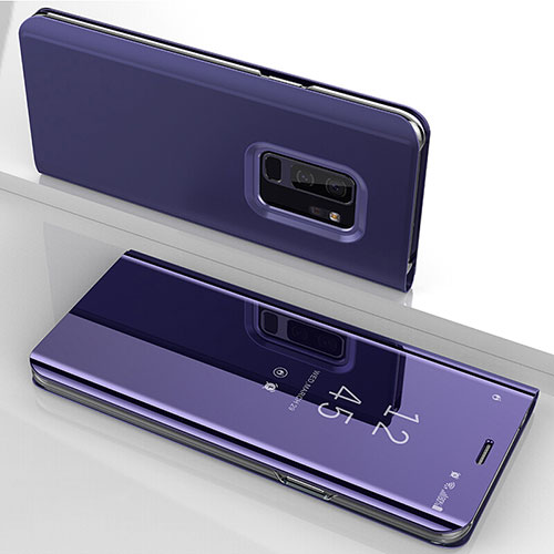Leather Case Stands Flip Mirror Cover Holder for Samsung Galaxy S9 Plus Purple