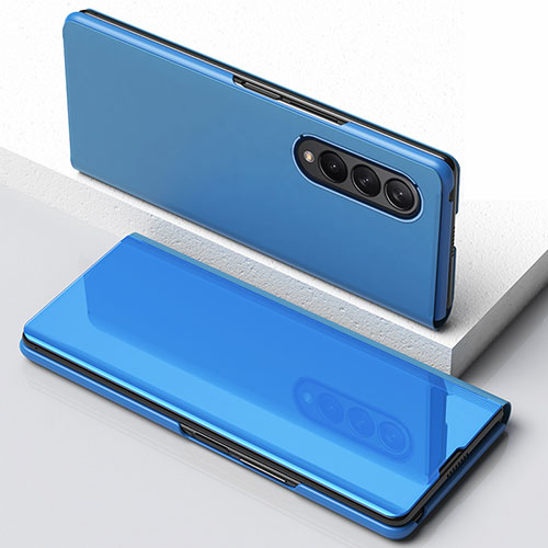 Leather Case Stands Flip Mirror Cover Holder for Samsung Galaxy Z Fold4 5G Blue