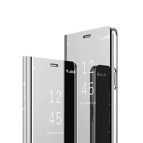 Leather Case Stands Flip Mirror Cover Holder for Sony Xperia 1 Silver