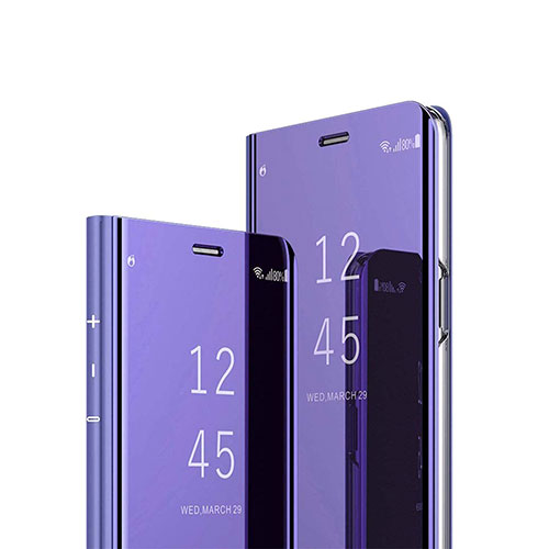 Leather Case Stands Flip Mirror Cover Holder for Sony Xperia XZ3 Purple