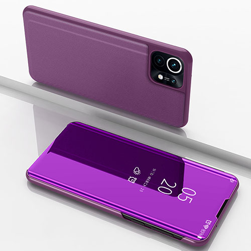 Leather Case Stands Flip Mirror Cover Holder for Xiaomi Mi 11 5G Purple