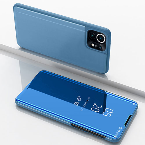 Leather Case Stands Flip Mirror Cover Holder for Xiaomi Mi 11 Lite 4G Blue