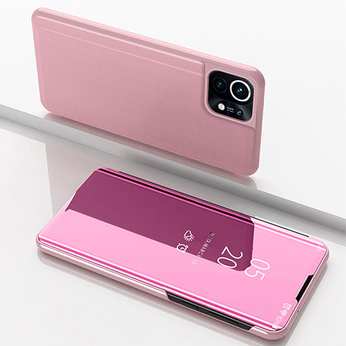 Leather Case Stands Flip Mirror Cover Holder for Xiaomi Mi 11 Lite 5G Pink