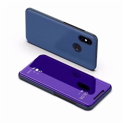 Leather Case Stands Flip Mirror Cover Holder for Xiaomi Mi 8 Blue