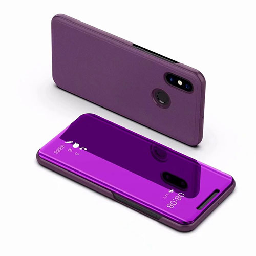 Leather Case Stands Flip Mirror Cover Holder for Xiaomi Mi 8 Purple